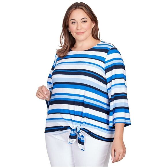 Ruby Rd. Plus Women's Scoop Neck Multi Stripe Knit Top With Side Tie Size 2X - Picture 1 of 6